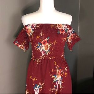 Red floral off shoulder dress